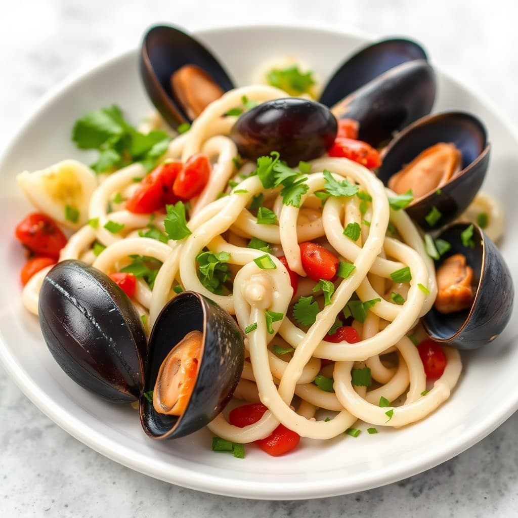 blekksprut- og blåskjellsalat