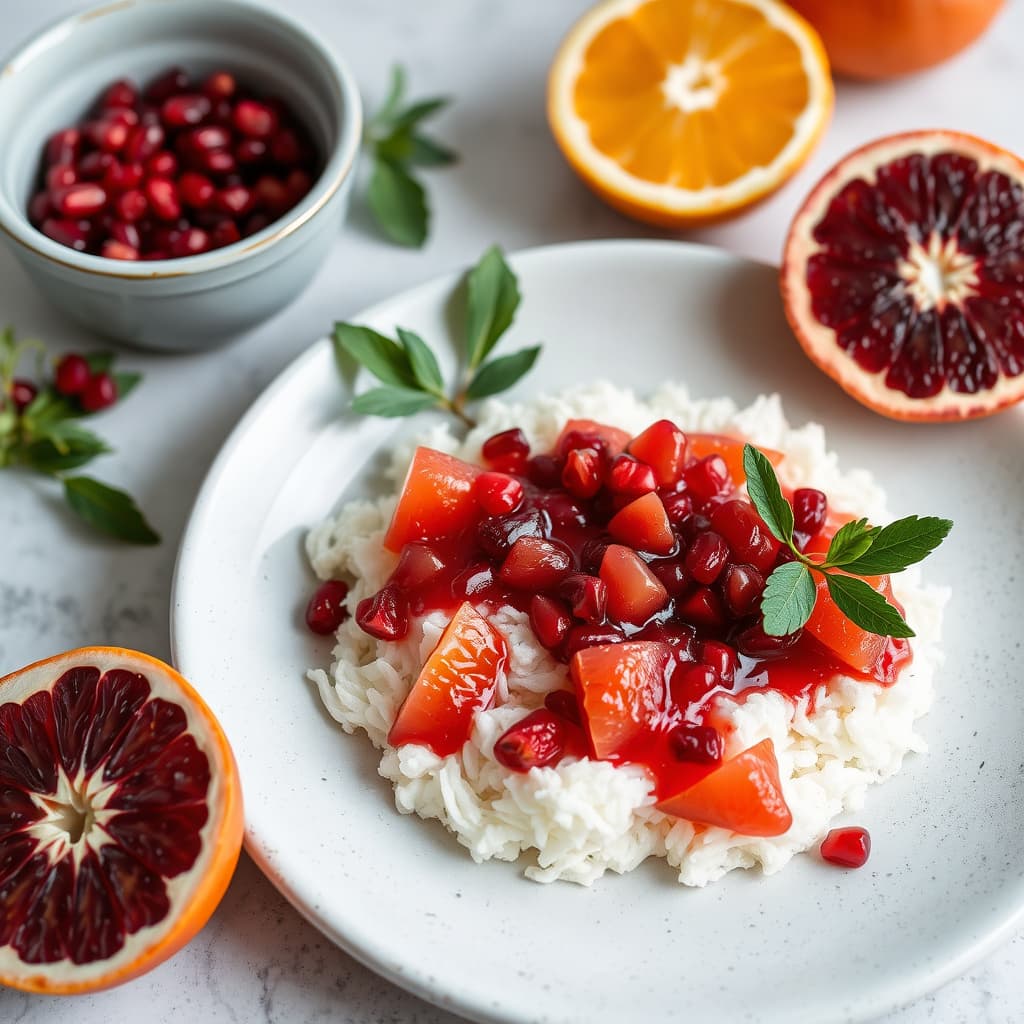 Blodappelsin-, grapefrukt- og granateplekompott