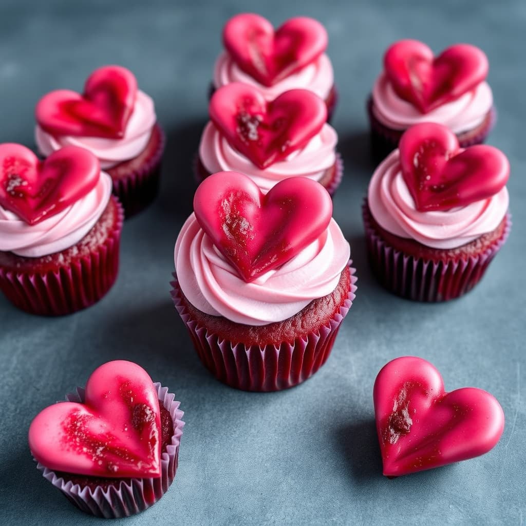 Blodrøde hjertecupcakes
