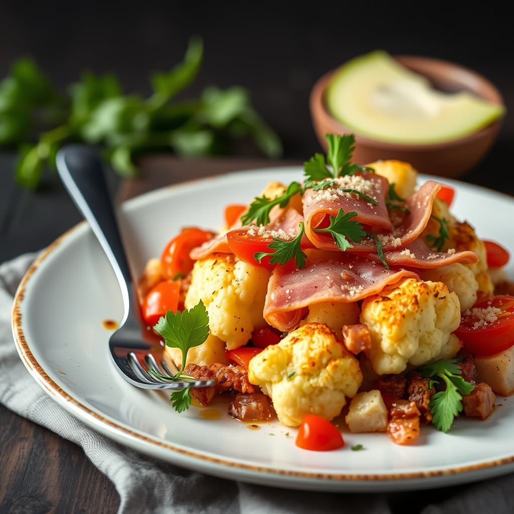 Blomkål med Serranoskinke og tomat