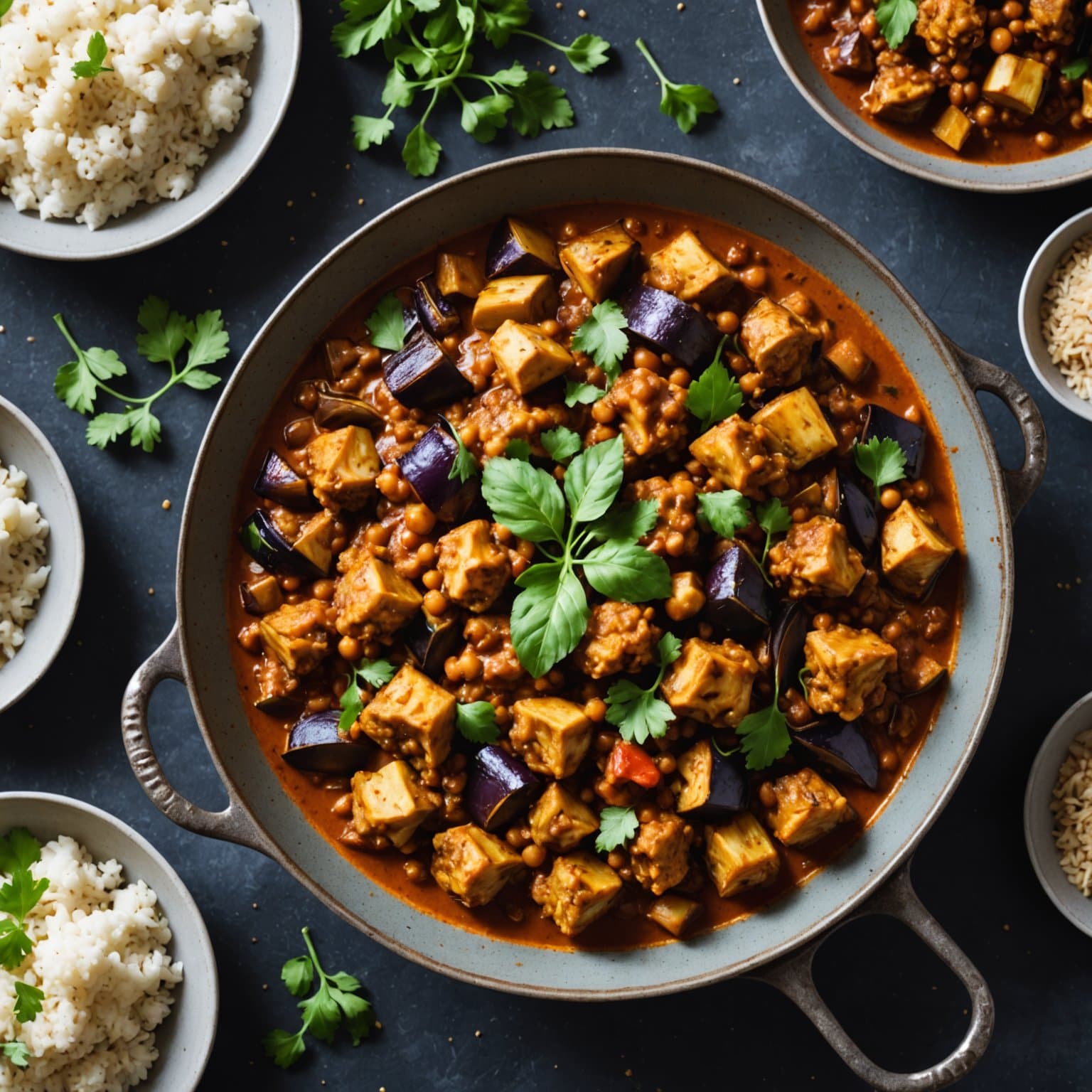 Blomkål- og auberginecurry med spisskummenristing