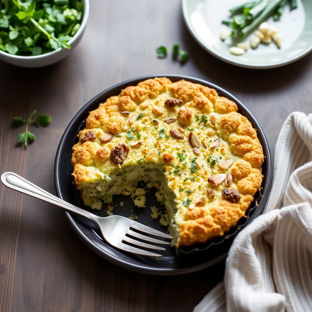 Blomkål- og purrekugel med mandel-urtekrust