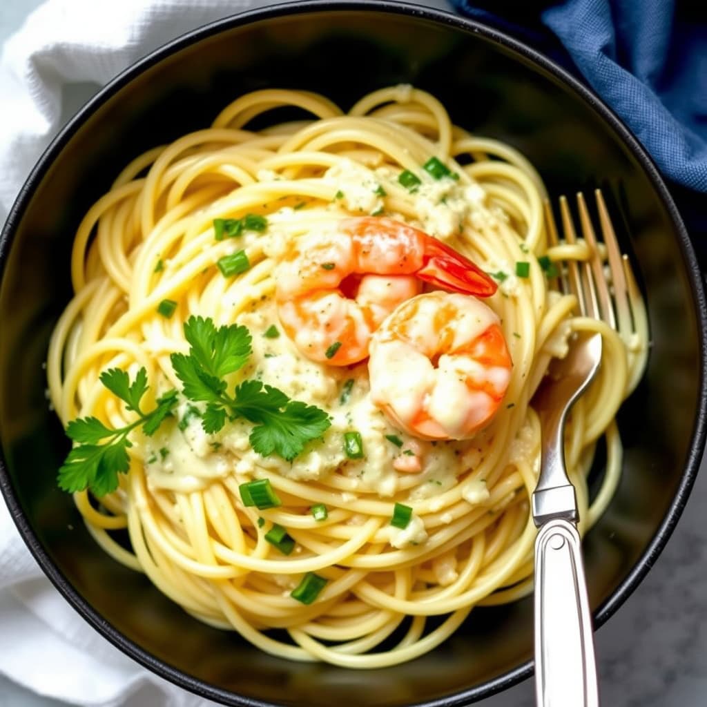 Blomkålspaghetti Alfredo med reker