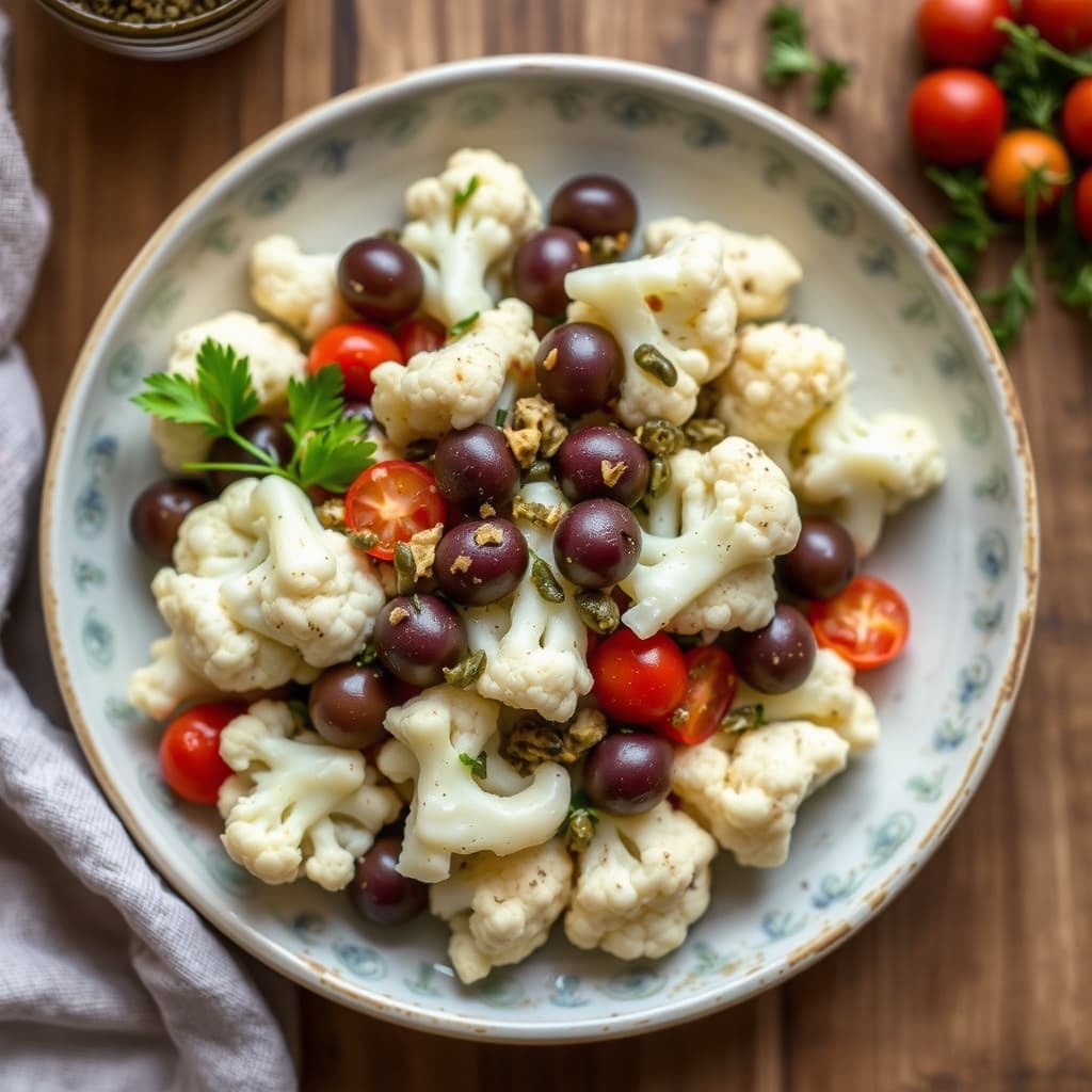 Blomkålssalat med oliven og kapers