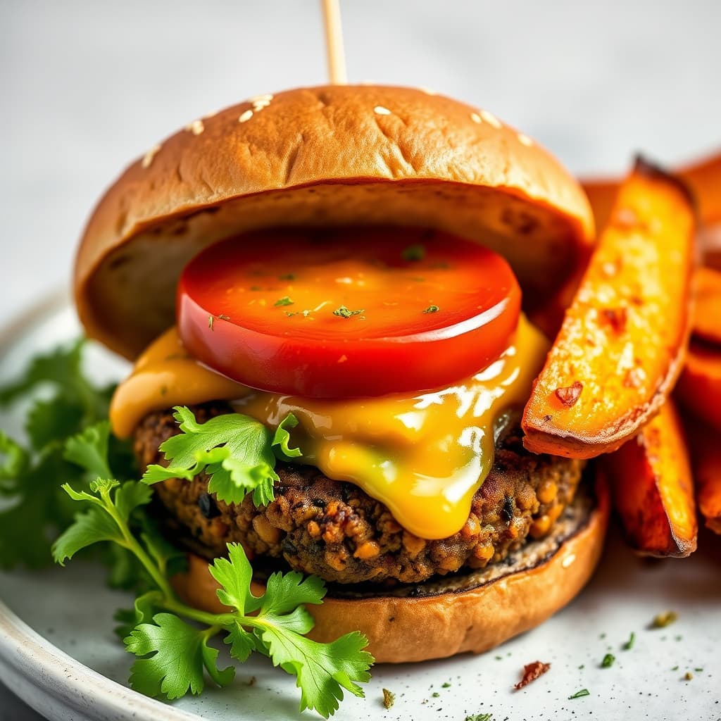 Bønne- og grønnkålburgere med søtpotetbåter