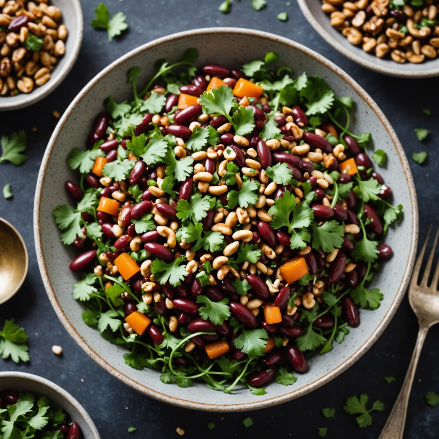 Bønnesalat med kidneybønner, valnøtter og koriander