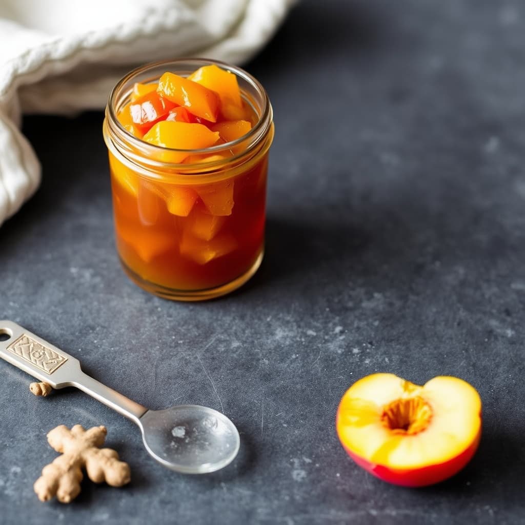 Bourbon-, fersken- og ingefærsyltetøy