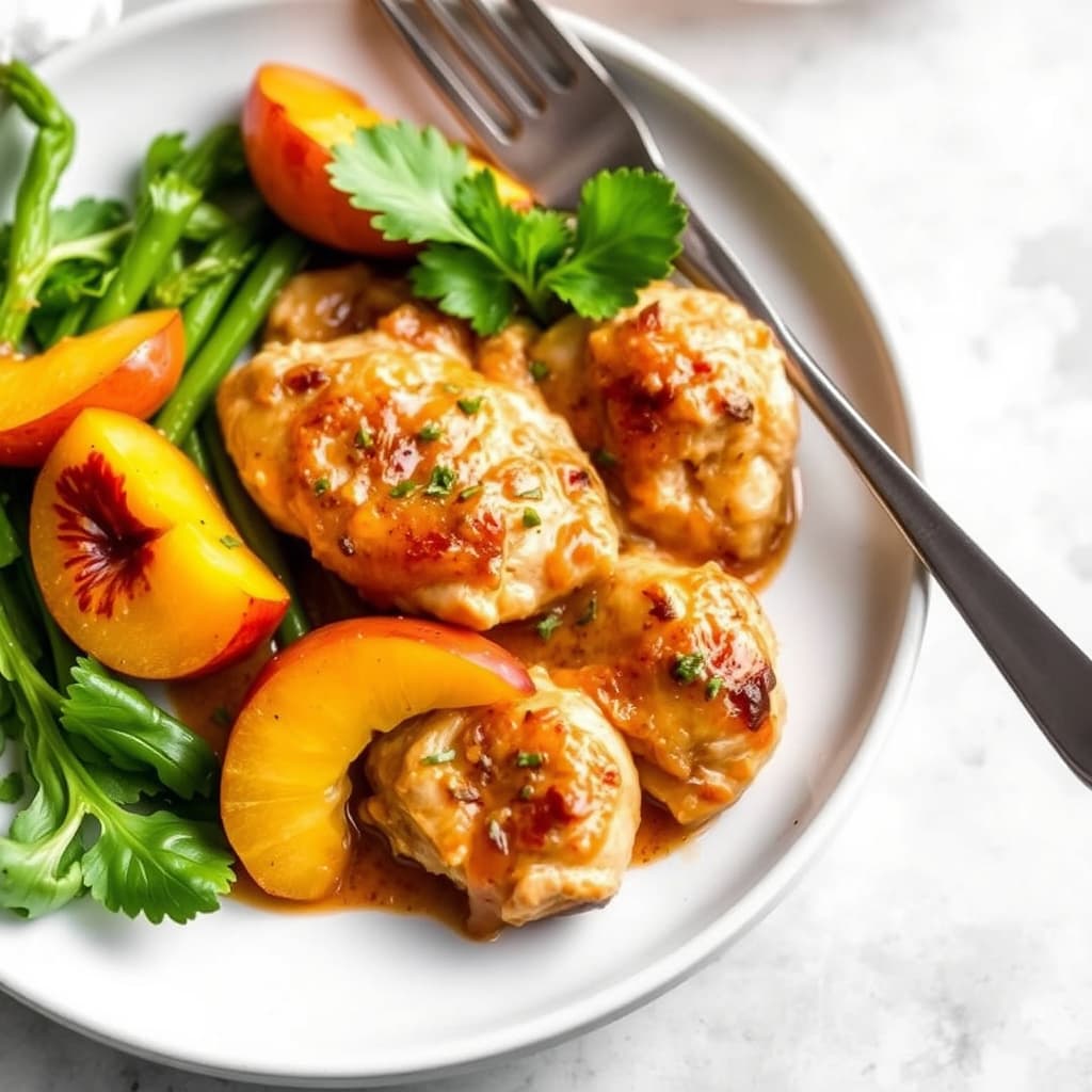 Bourbon-tilsatt berusende kylling med fersken