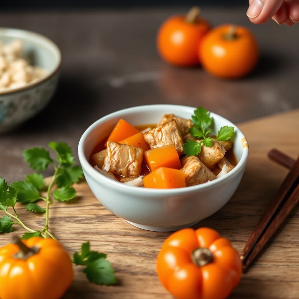 Braisert svinekjøtt med Fuyu-pæresort