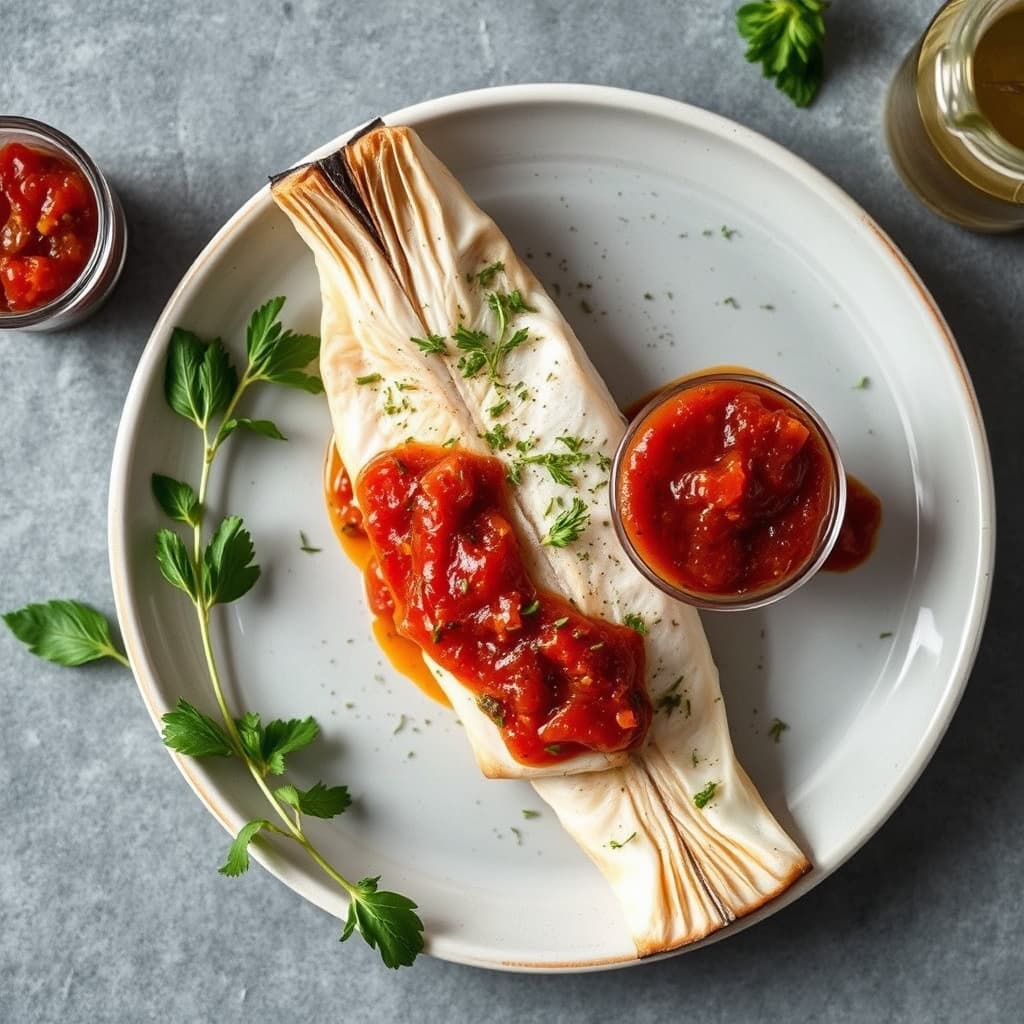 Branzino med urter og tomatmarmelade