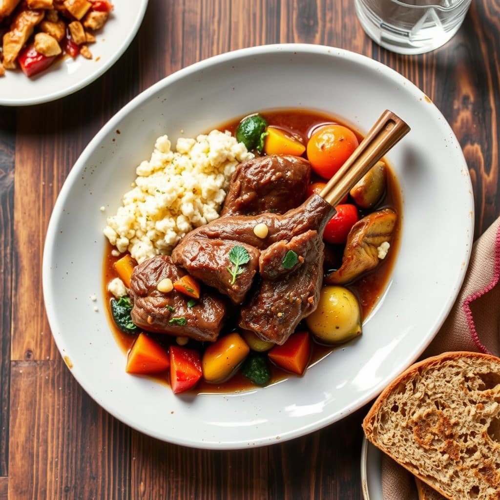 Brased lammeknoker med ovnsbakte grønnsaker og bokhvete (kasha) brød