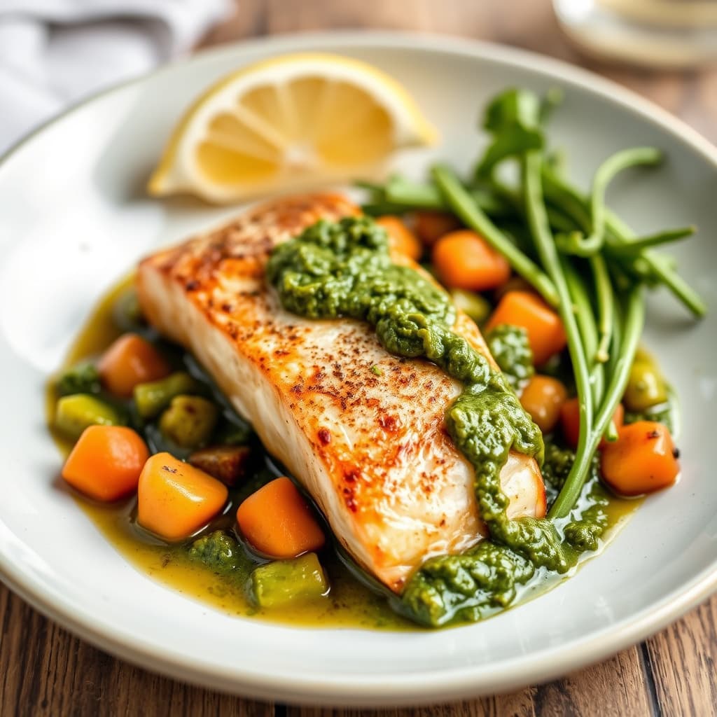 Brased ørret med grønn saus