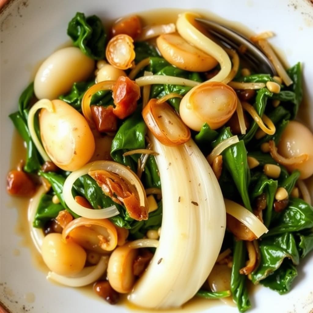 Brased vårløk, fennikel og sveitsisk kål