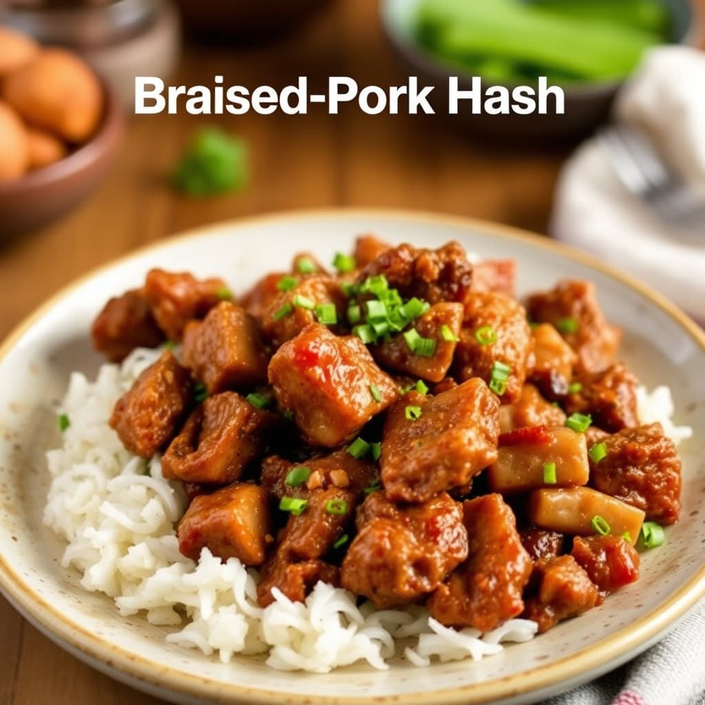 Brasedt svinekjøtt med potet- og grønnsaksblanding