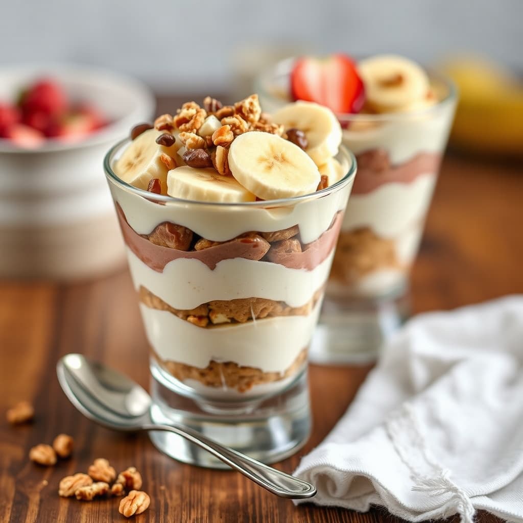 Brasilnøtt- og bananparfait