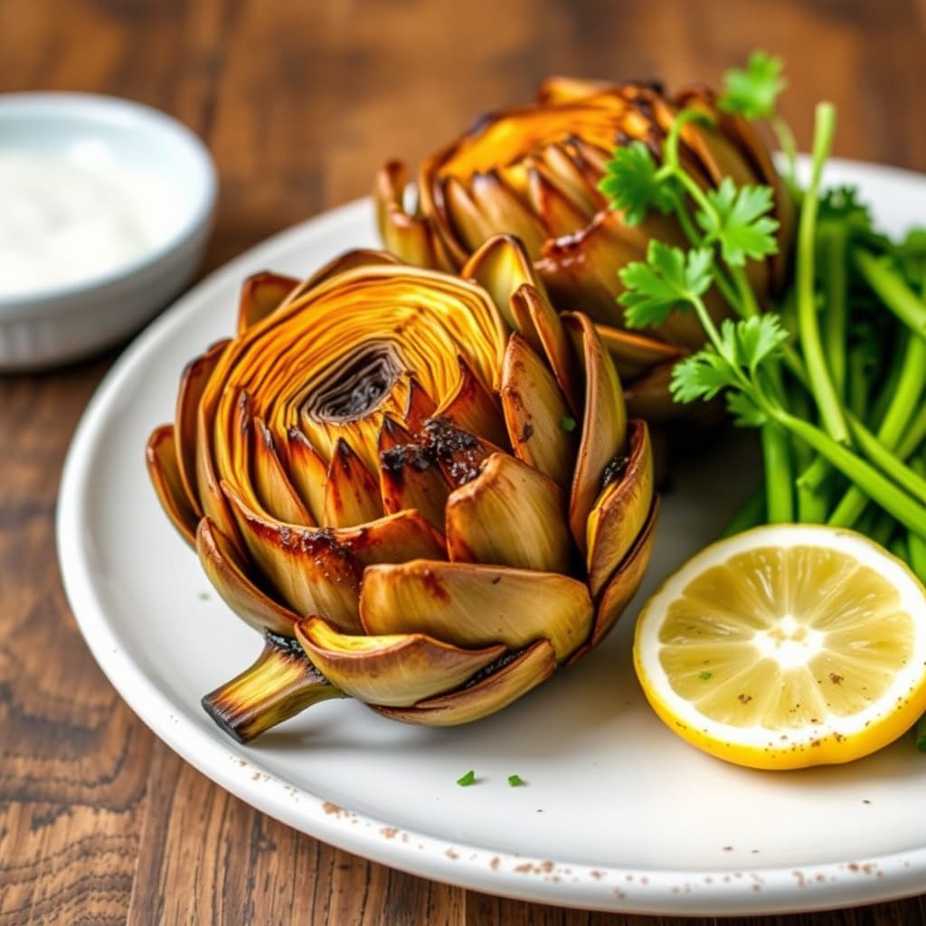 Brennede artisjokker på grillen