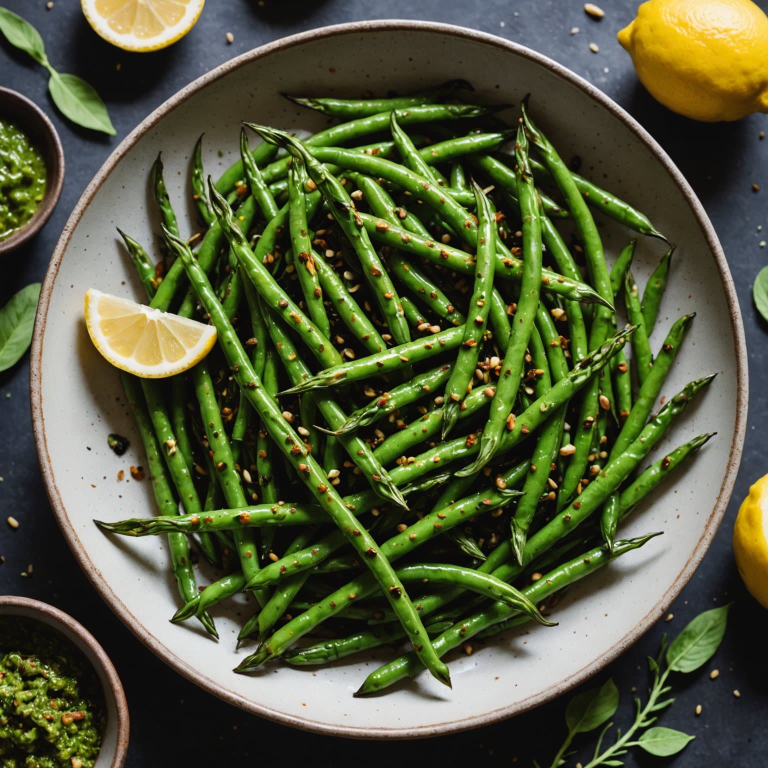 Brente grønne bønner med sitronverbena-pesto