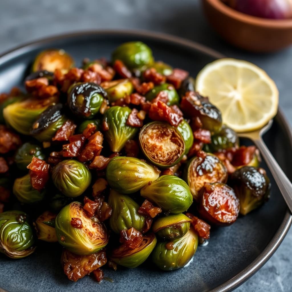 Brente rosenkål med pancetta og fiken-glaze