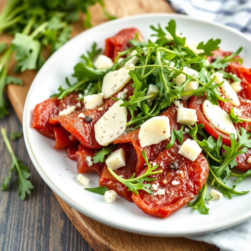 Bresaola med ruccola, fennikel og Manchego-ost