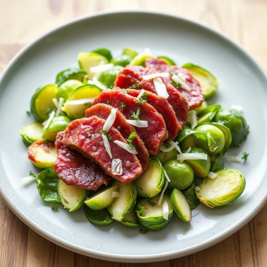 Bresaola med skivede rosenkål og pepperrot