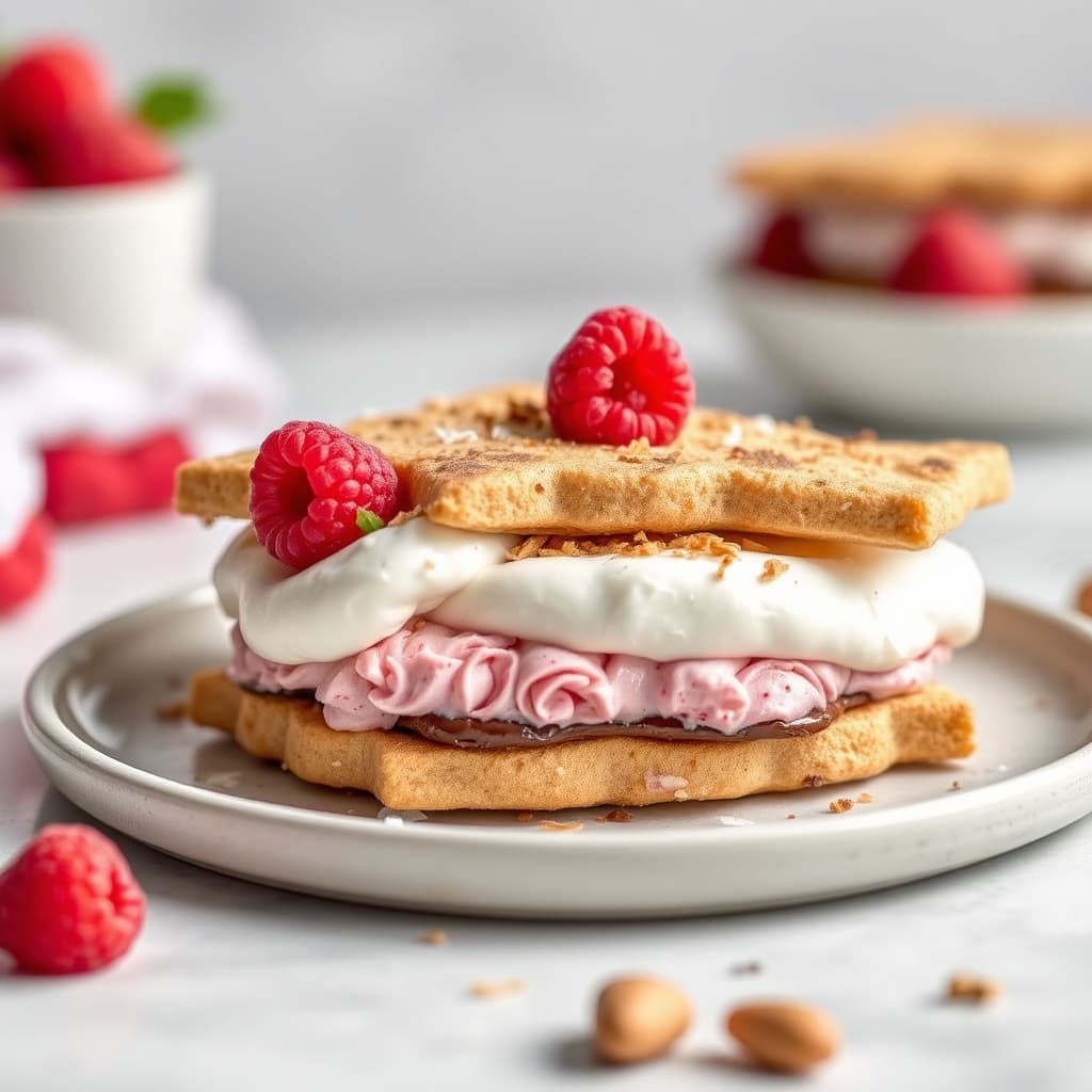 Bringebær- og kokosfløtesjokolade-hasselnøtt s'mores