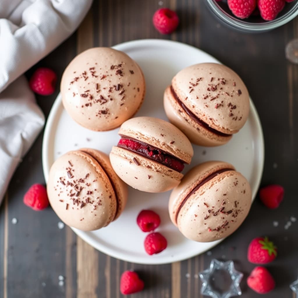 Bringebær- og sjokolademacarons med fransk inspirasjon