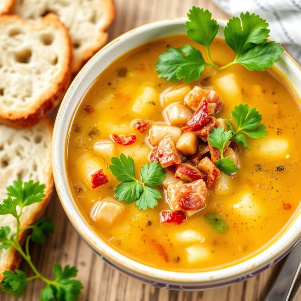 Brød, bacon og ølsuppe