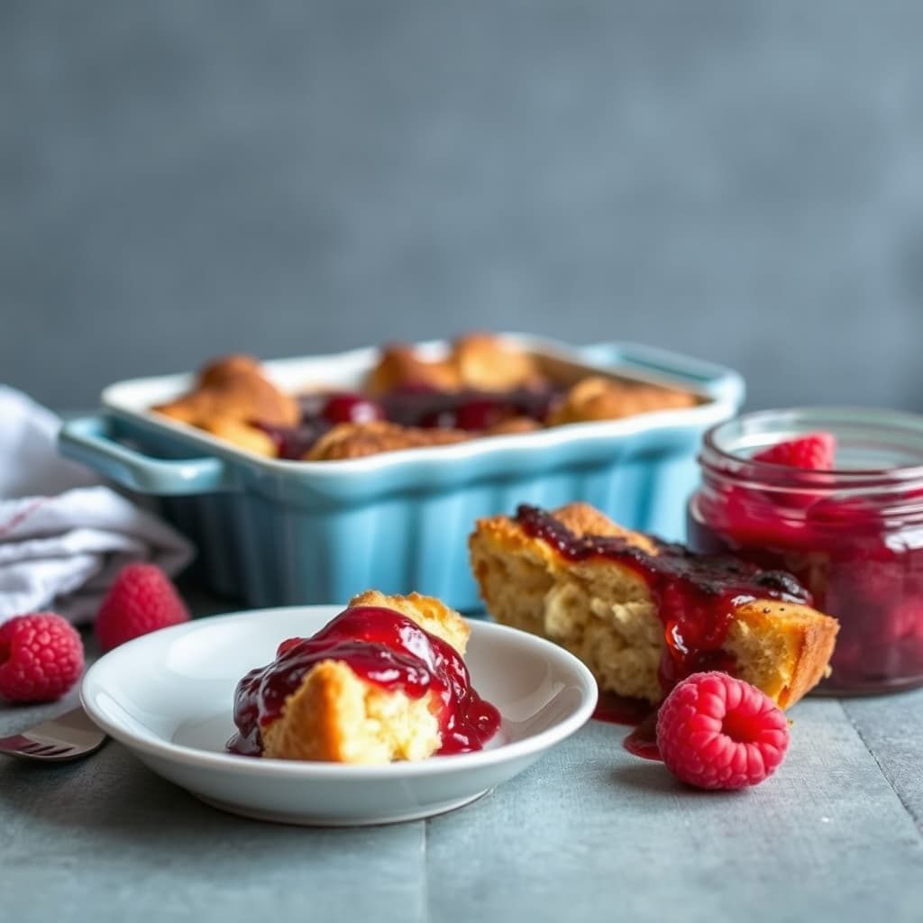 Brødterte med bringebærsyltetøy