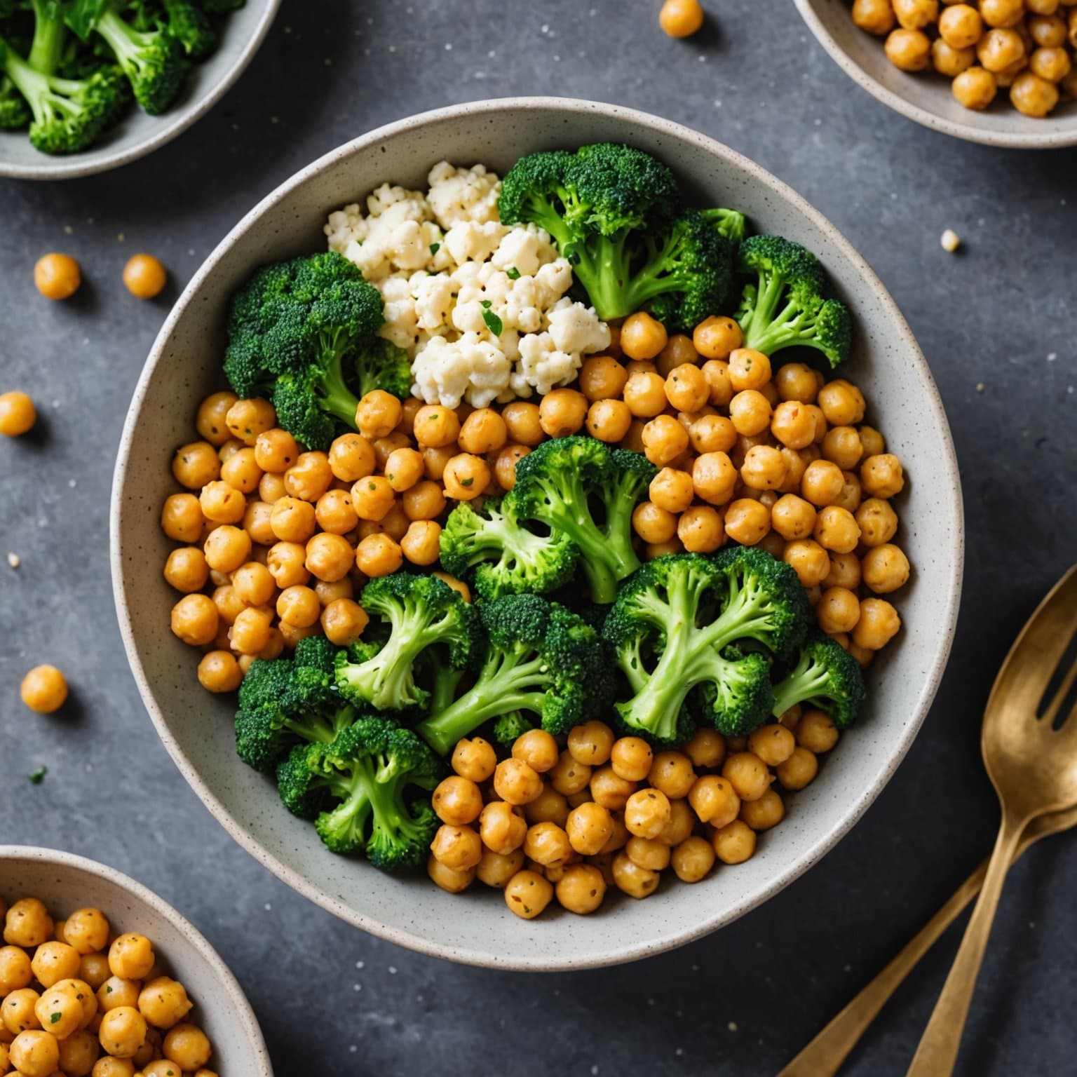 Brokkoli, blomkål og kikerter bolle