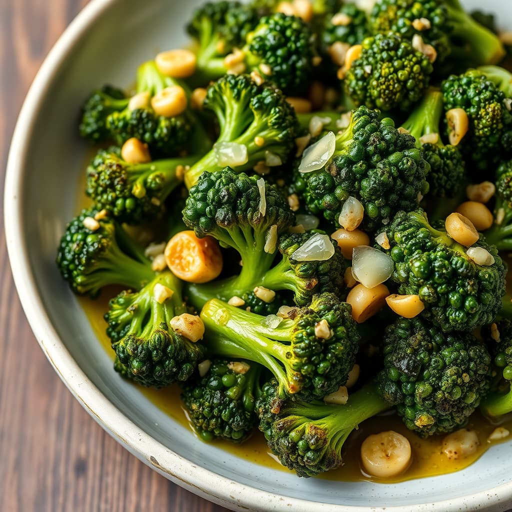 Brokkoli dekket med hvitløksolje