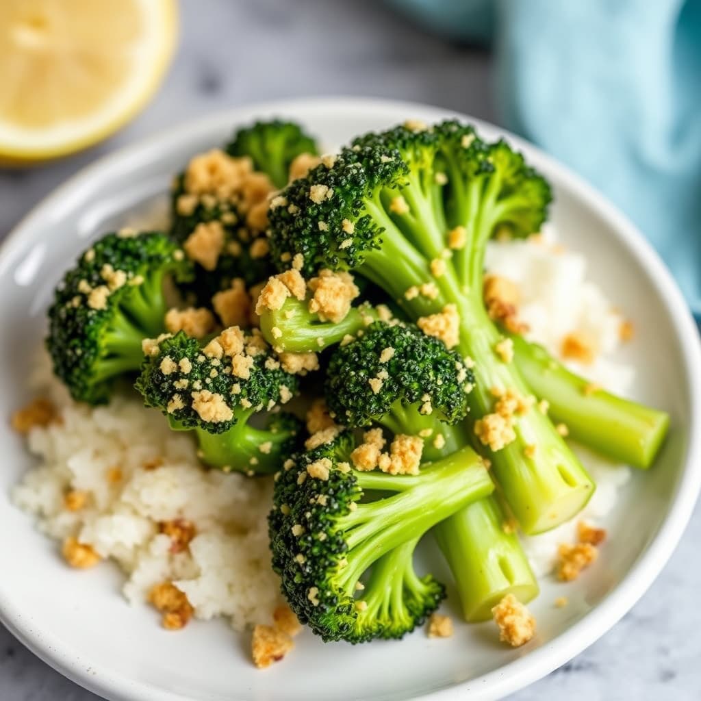 Brokkoli med ristet hvitløkscrumble