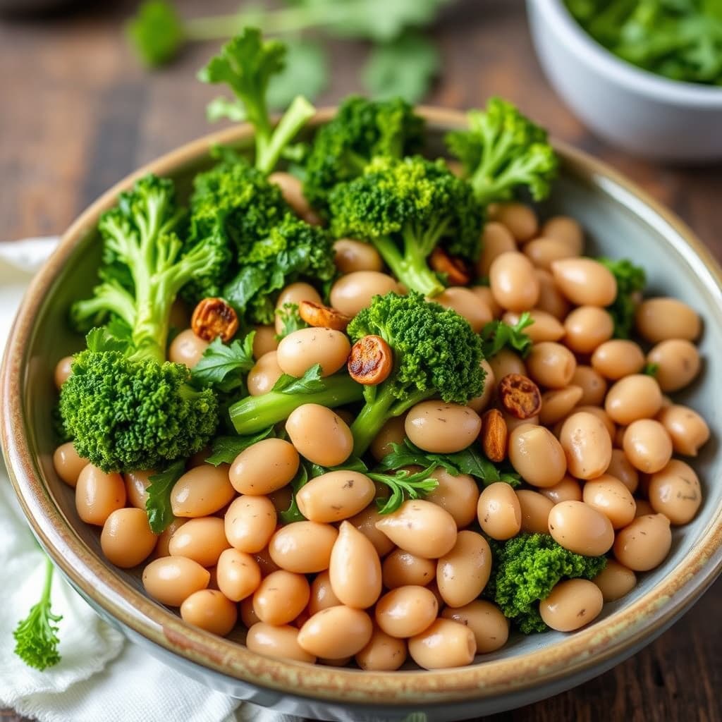 Brokkoli Rabe og cannellini-bønner