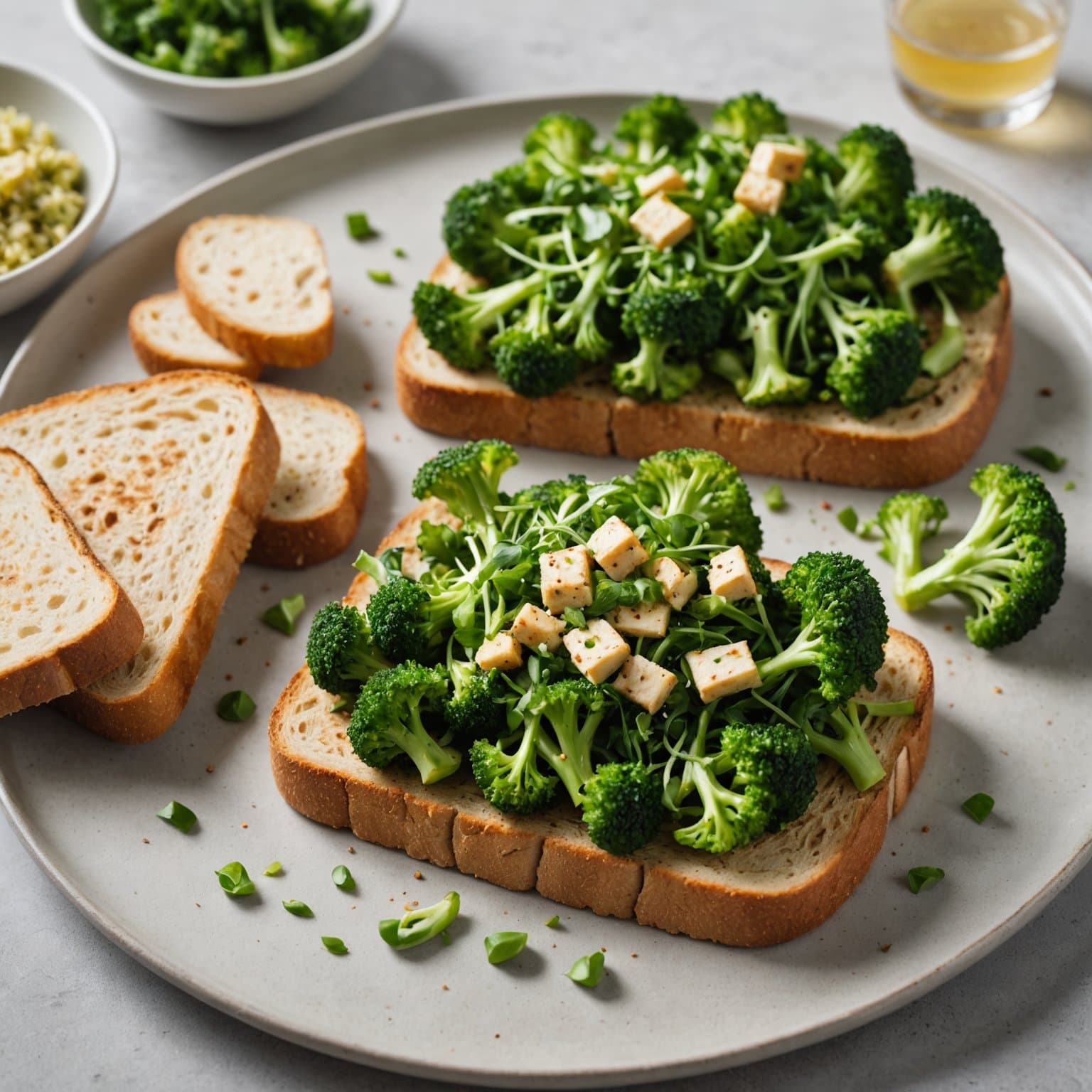 Brokkolispirer- og tofuspredning på toast