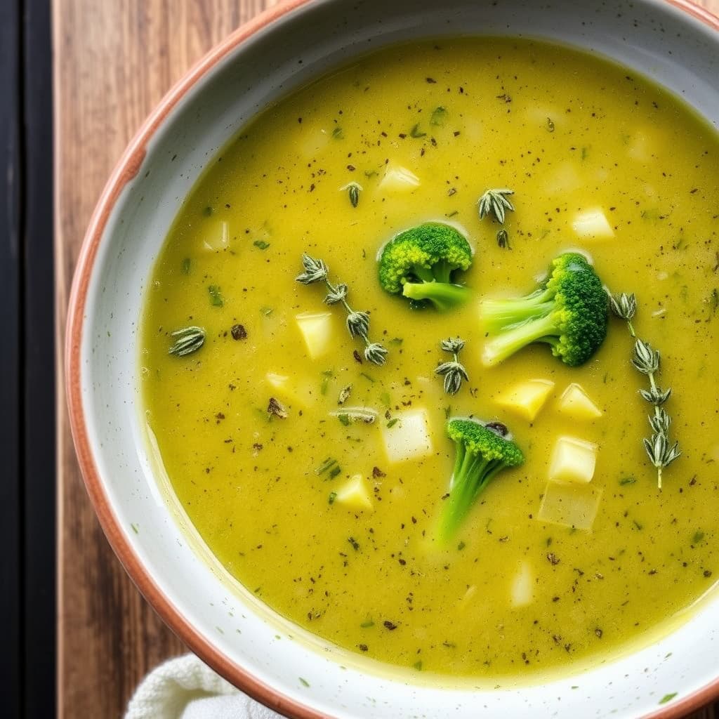 Brokkolisuppe med purre og timian