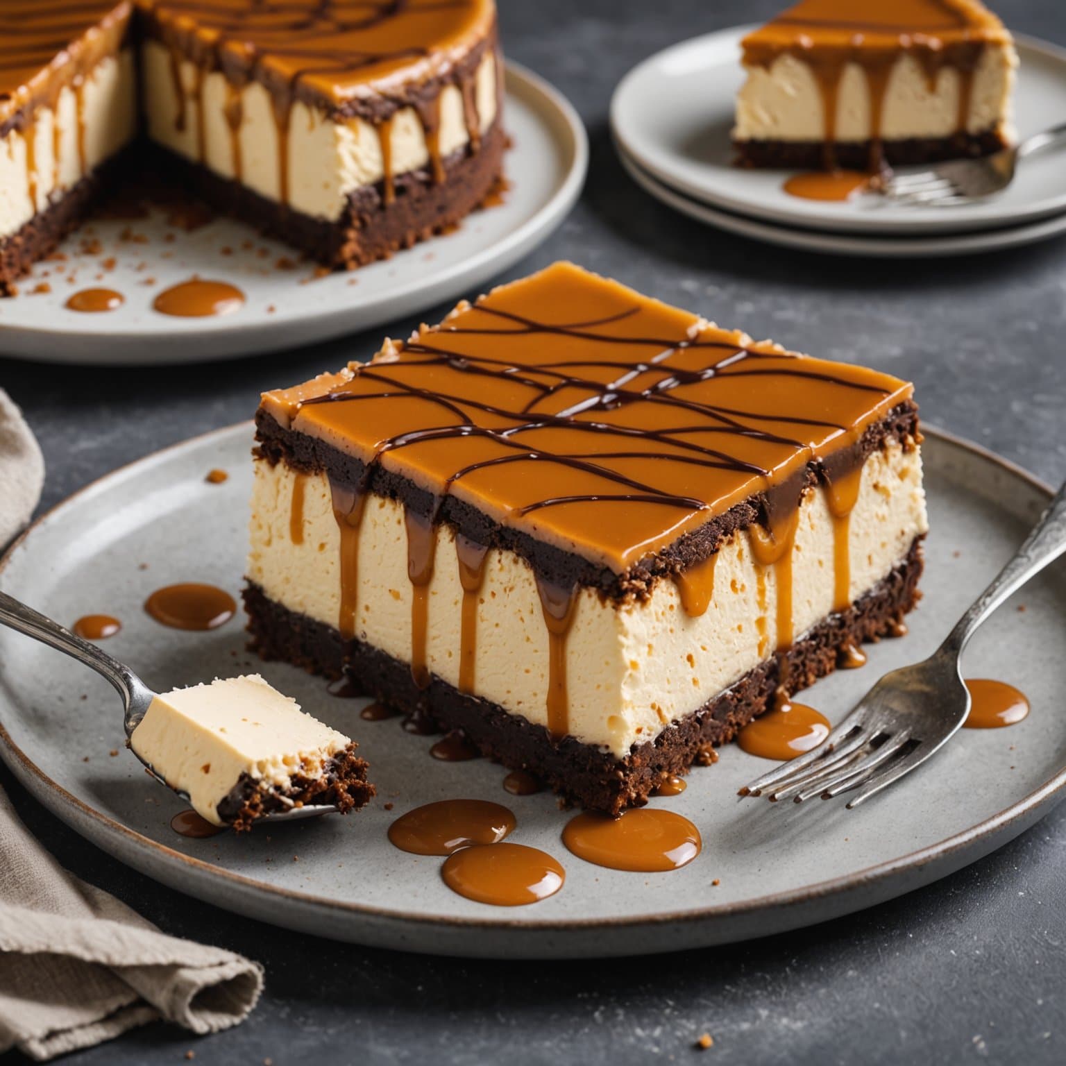 Brownie med karamell-ostekake