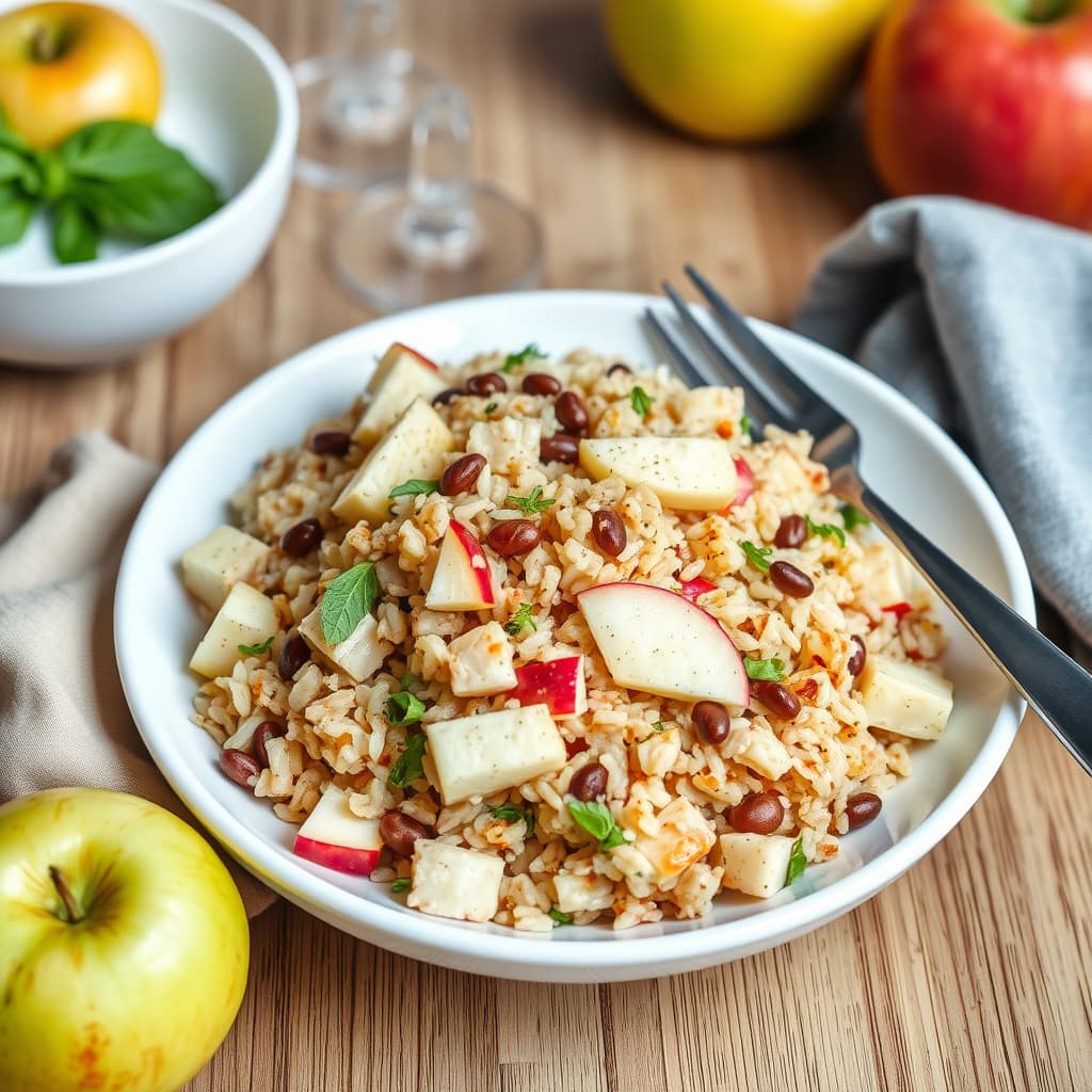 Brun riskål med epler