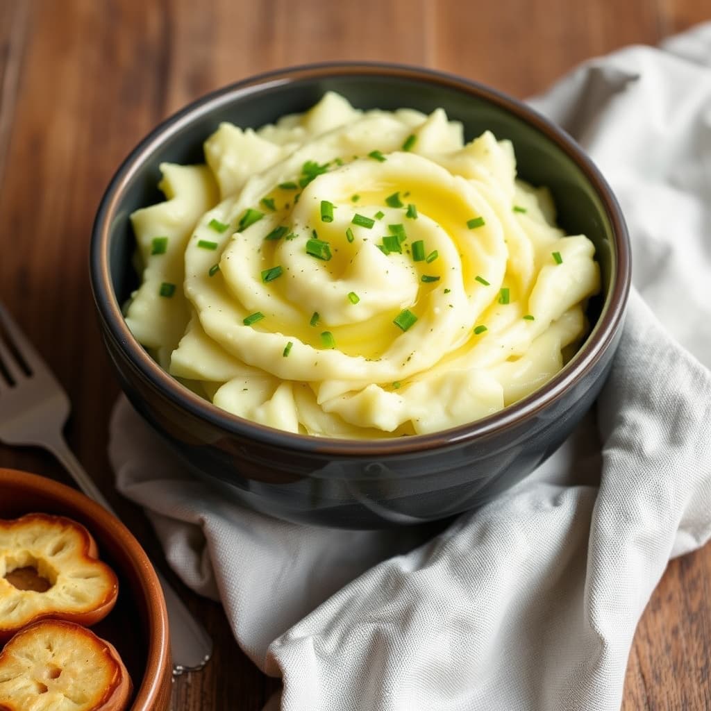 Brunet smør og purreløkmosede poteter