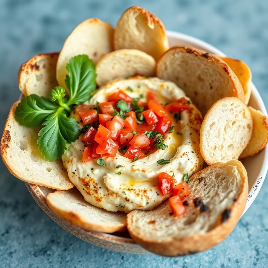 Bruschetta-dip i en italiensk brødbolle