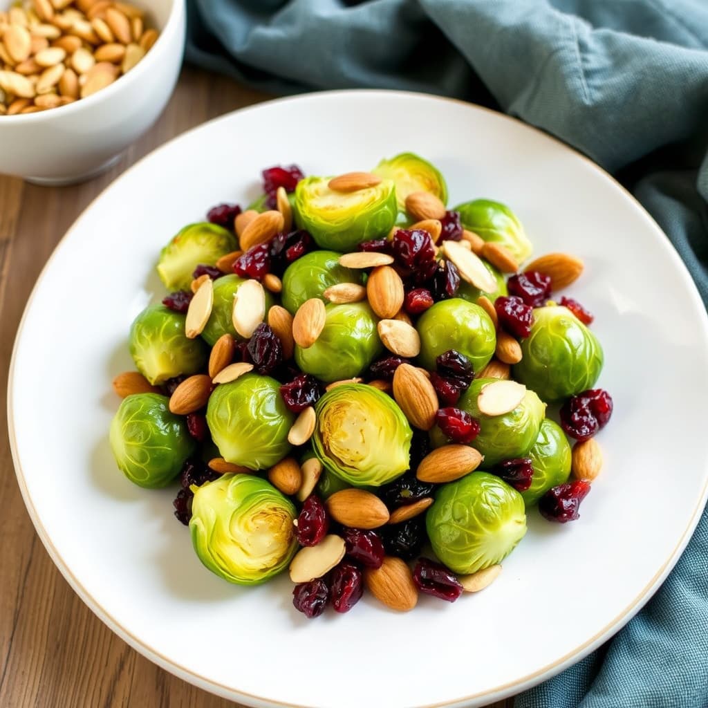 Brusselspirer med tørkede tranebær og mandler