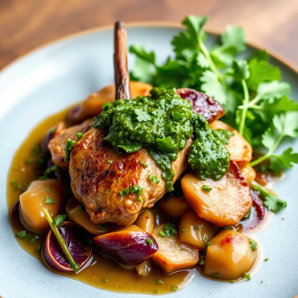 Bryst av kanin med karamellisert radicchio og salsa verde