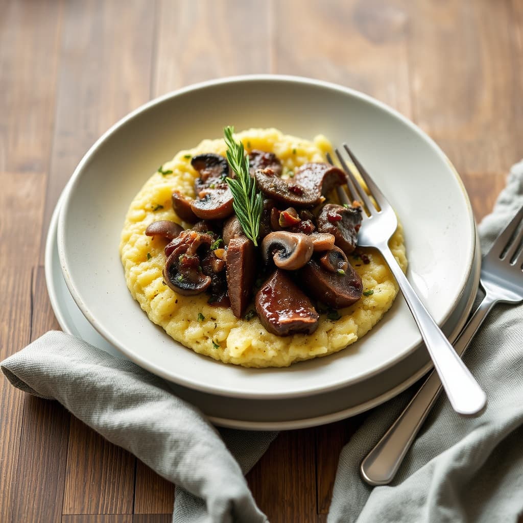 Bryst av storfe med sopp- og salviepolenta