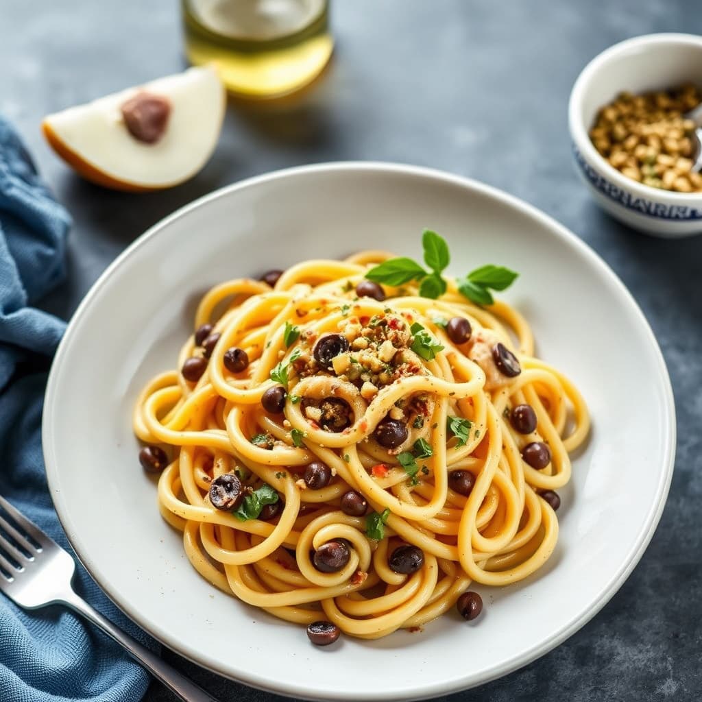 Bucatini med oliven- og kaperssaus