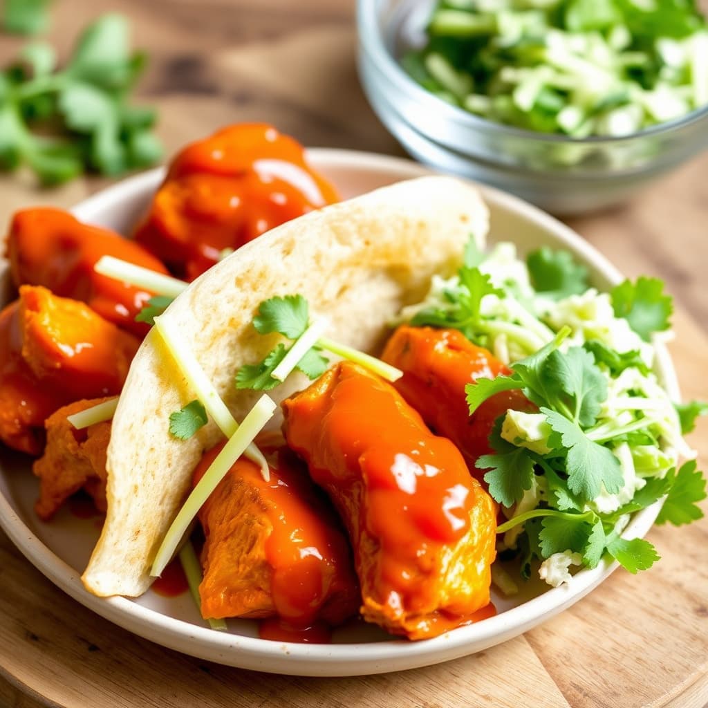 Buffalo kyllingstrimler med selleri- og vannkresssalat