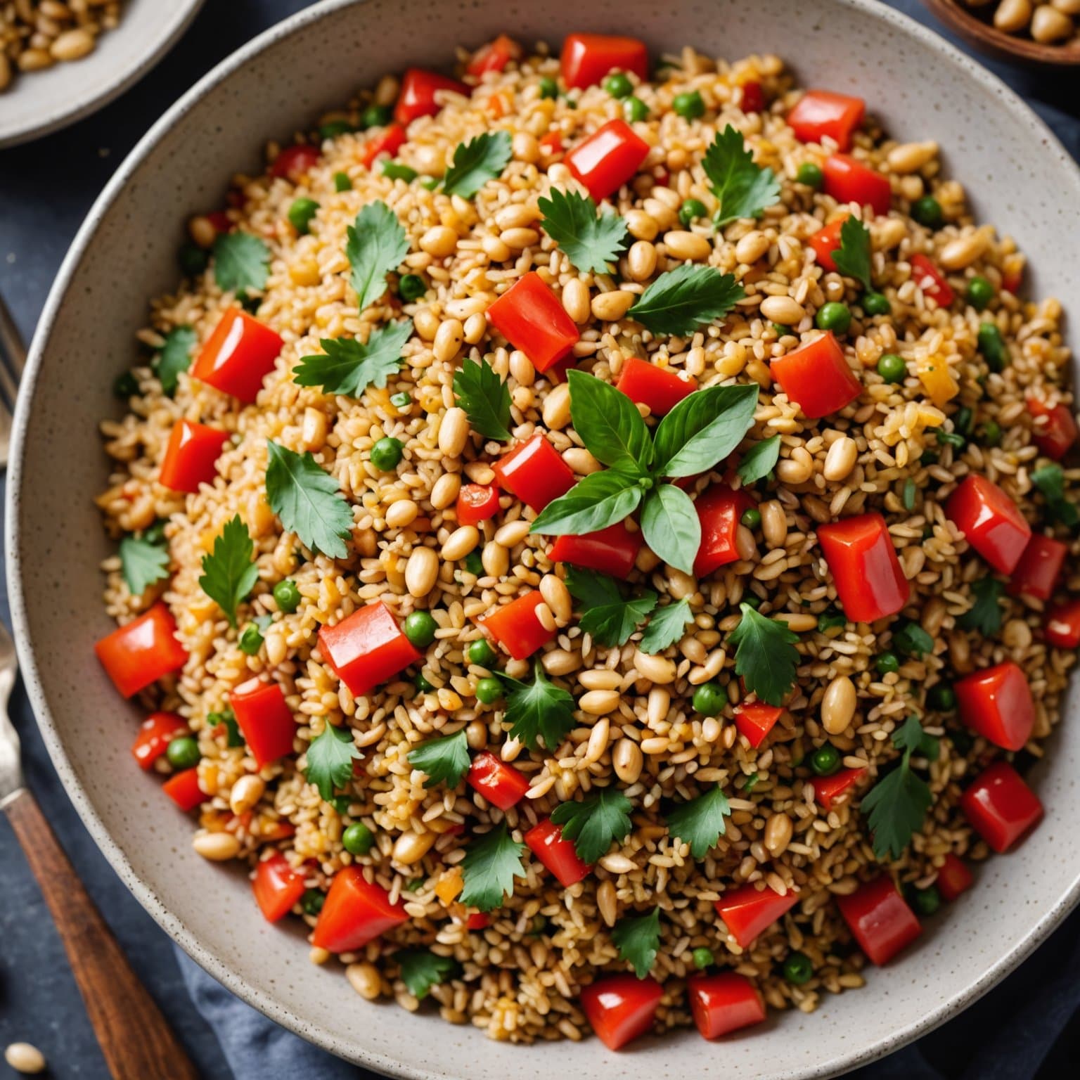 Bulgur, pinjekjerner og rød paprika-pilaf