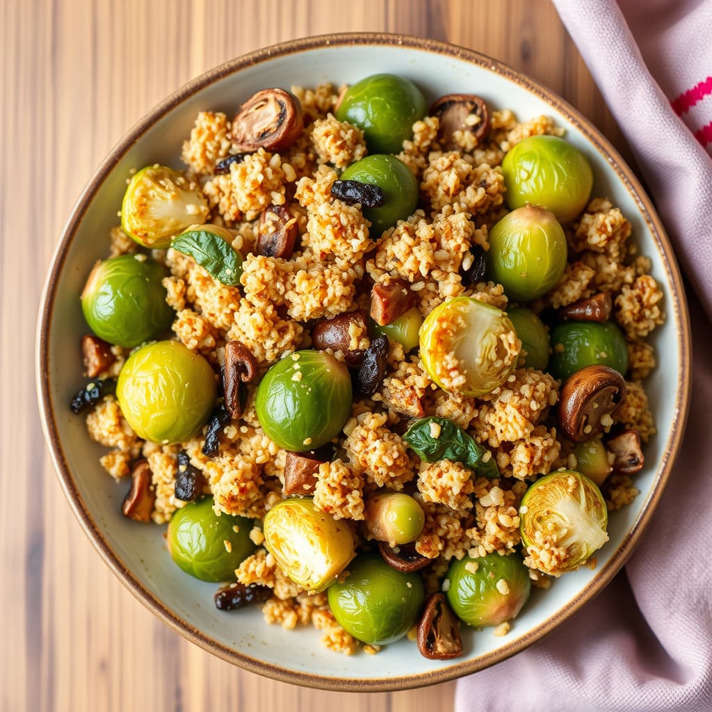 Bulgurfyll med rosenkål og tørkede sopp