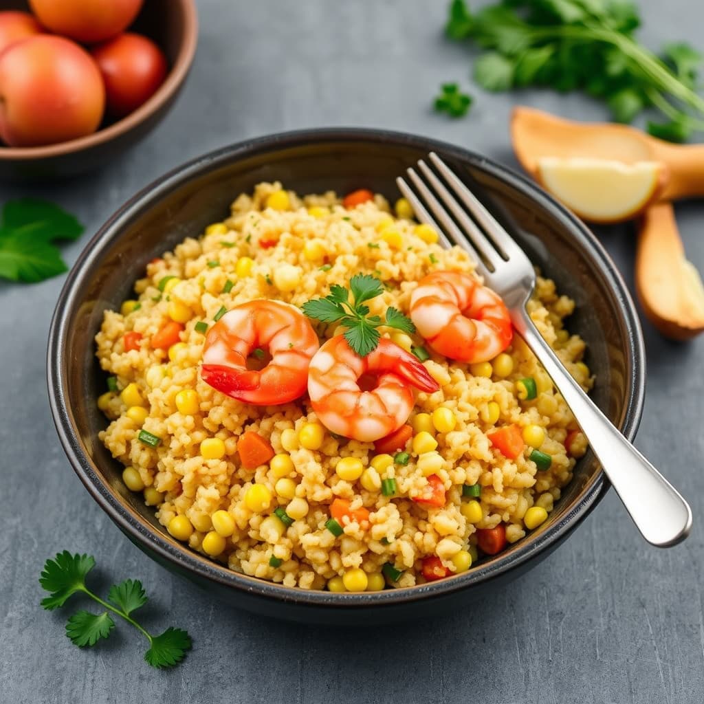 Bulgurrisotto med mais og reker