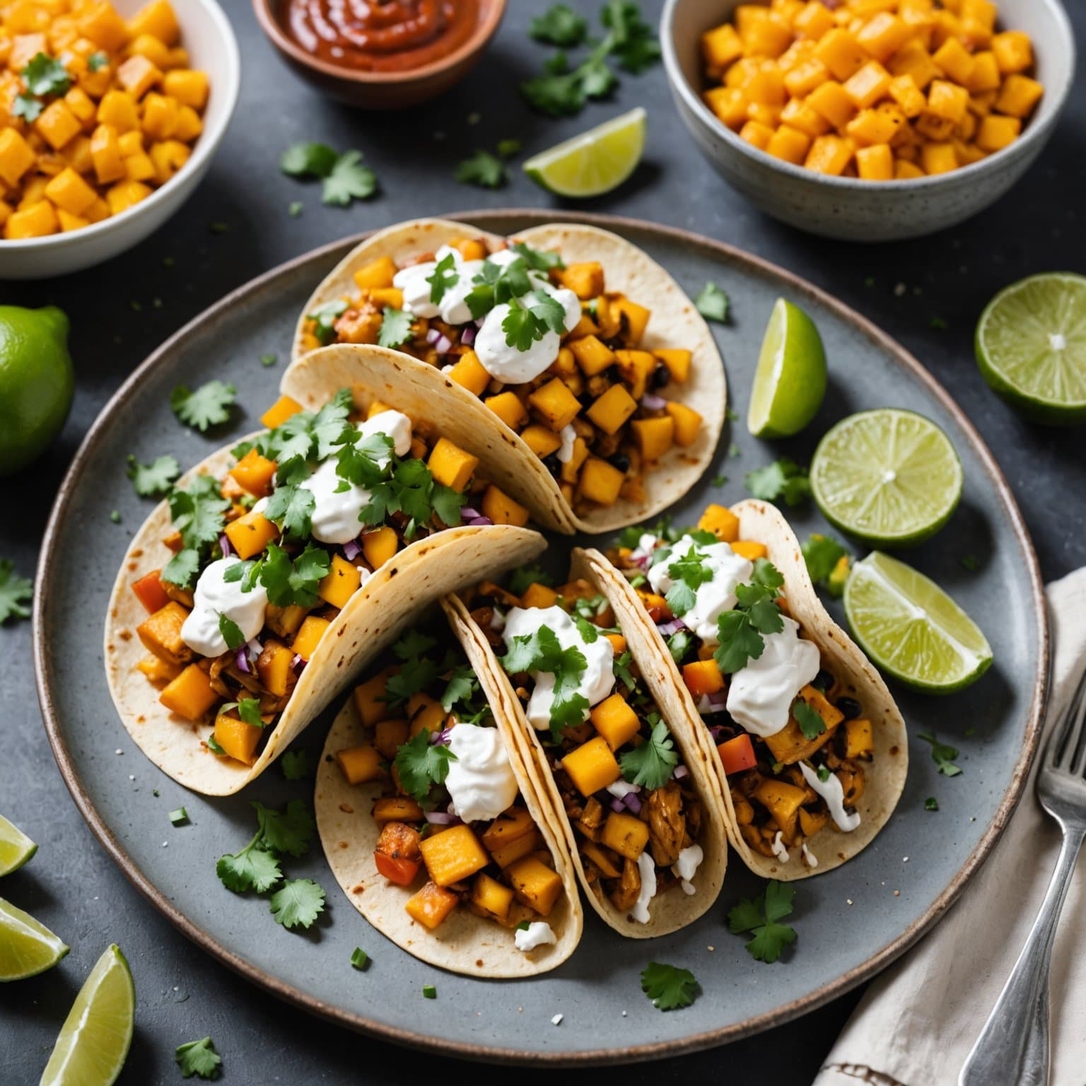Butternut squash-kyllingtacos på gatevis
