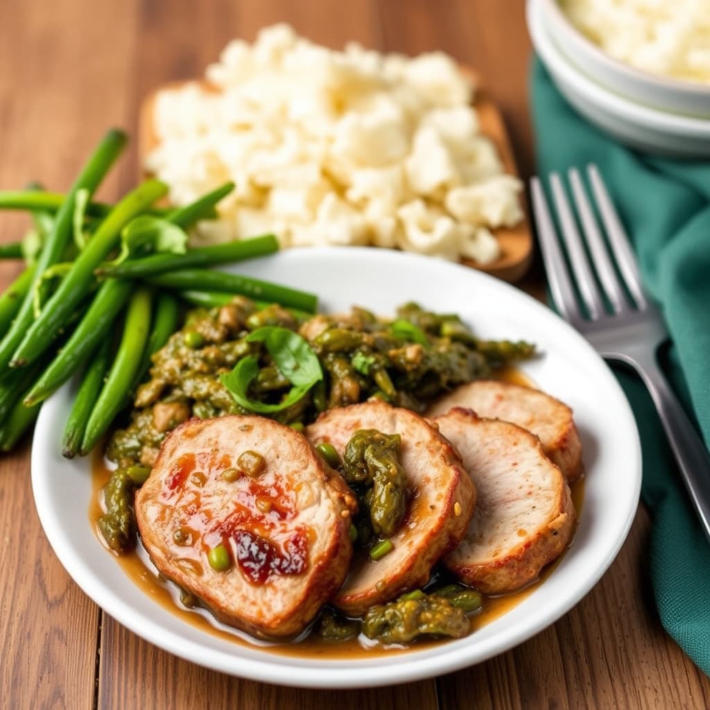 Cajun-svinenakke med brasede grønnsaker