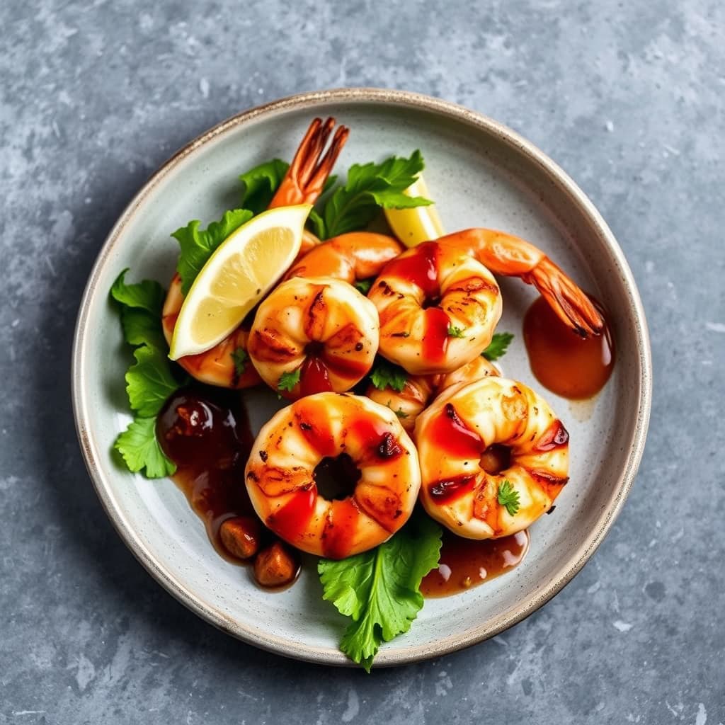 Camarones al Carbon: Grillet tigerreke med to sauser