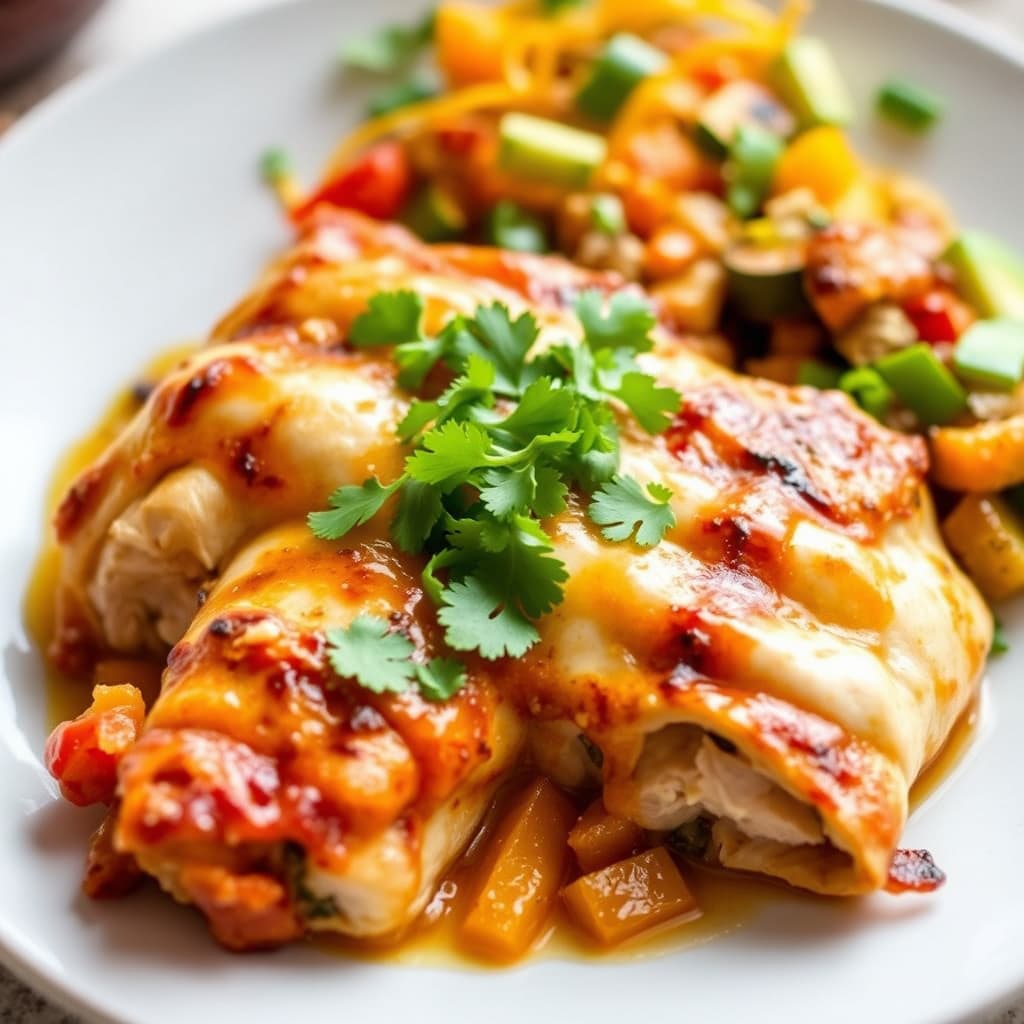 Canyon Ranch grillede kyllingenchiladas og calabacitas